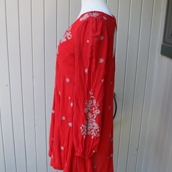 Free People Embroidered Boho Red Mini Open Back Hippie Dress XS - Picture 3 of 3